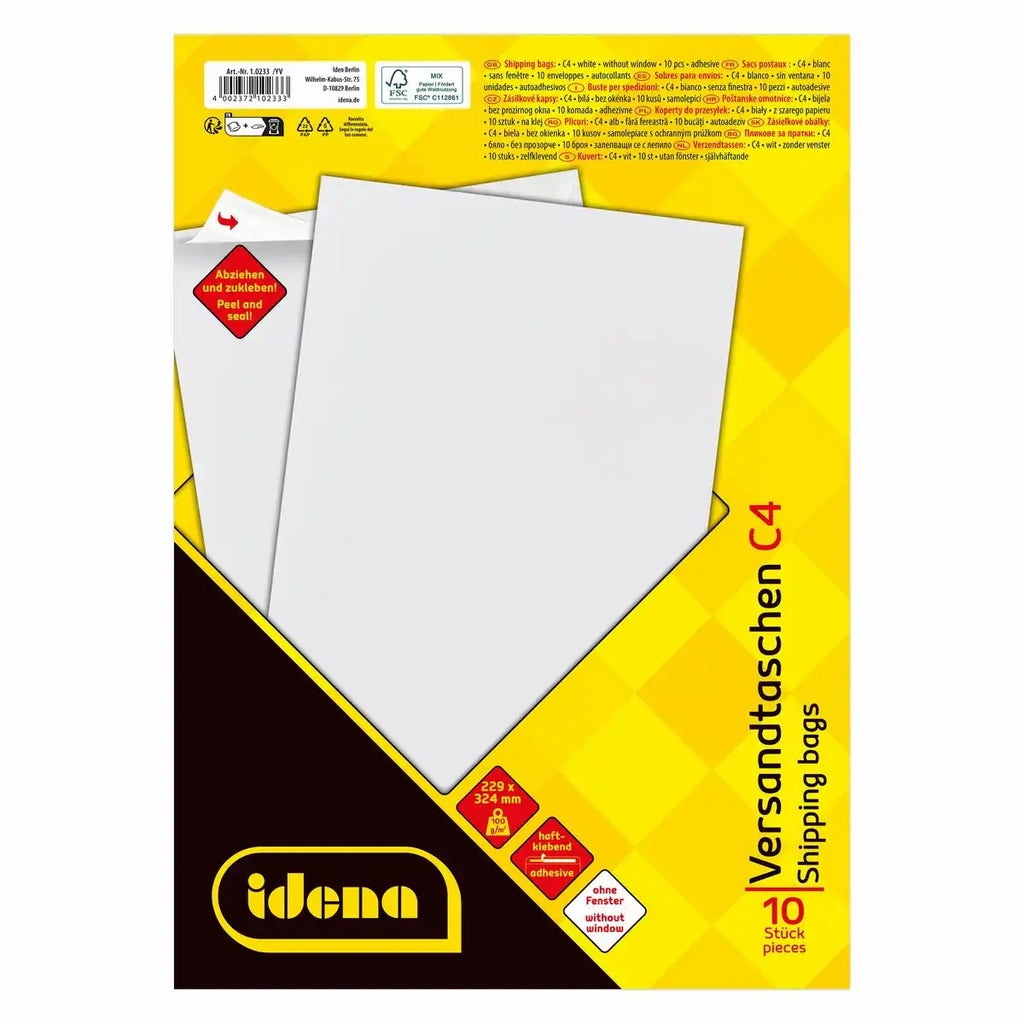 Idena Versandtaschen DIN C4 ohne Fenster, 10 Stück